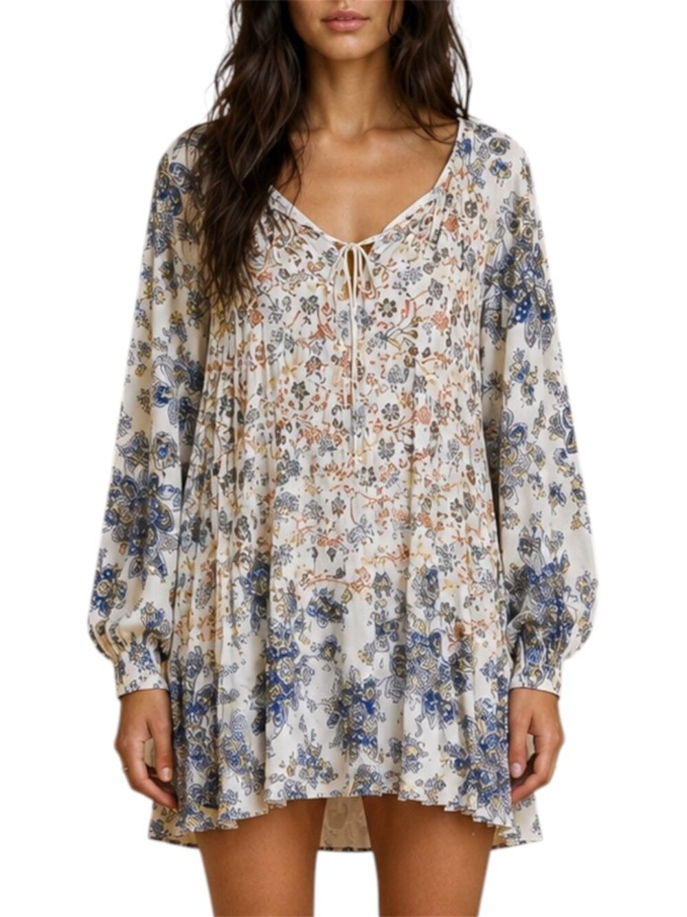 M Free People Lucky Loosey Cream Floral Boho Swing Dress
